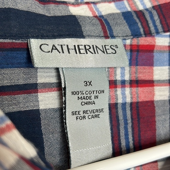 Catherines Shirt Women's 3X Blue Red PLaid Button Down Roll‎ Tab Sleeve Western - Picture 5 of 6